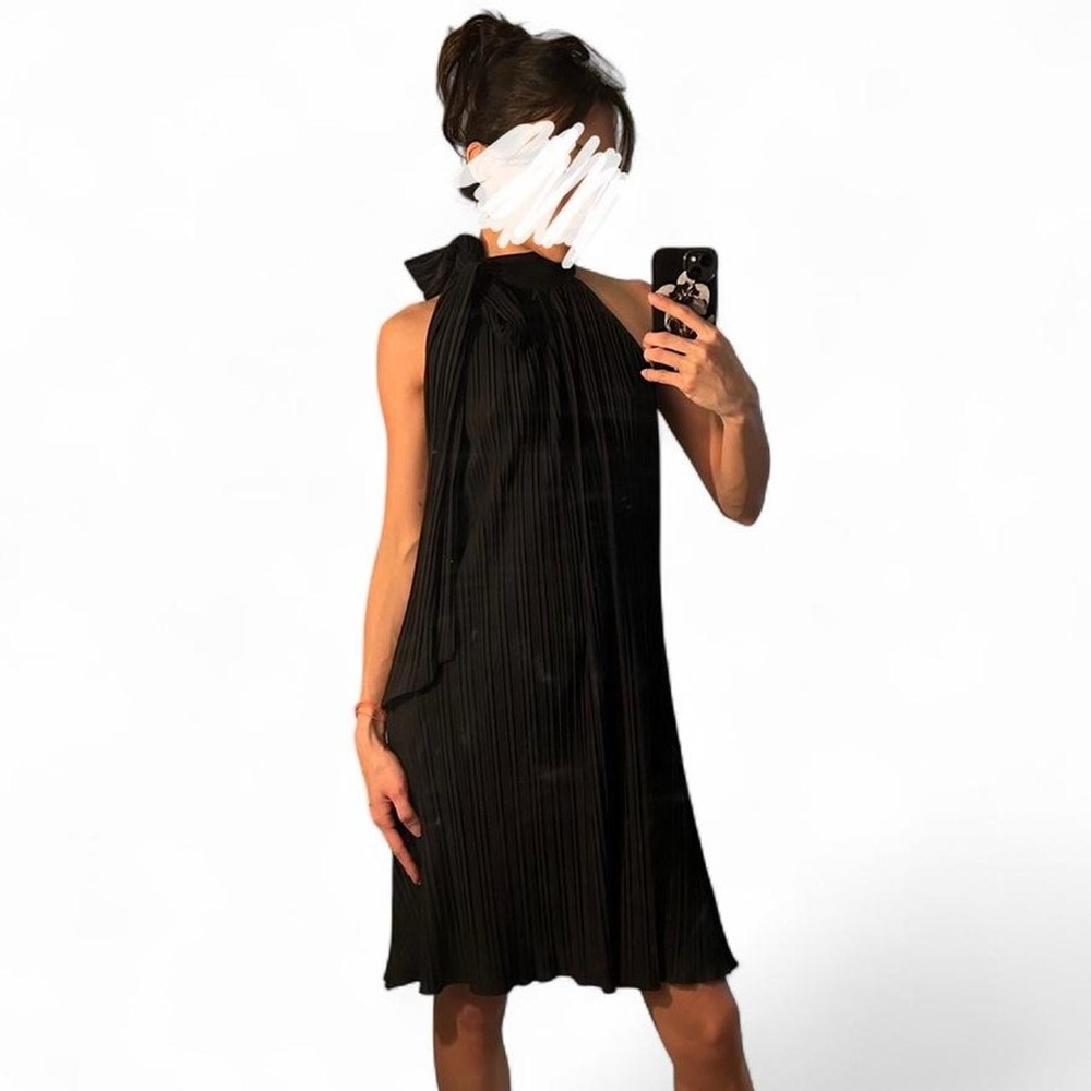Le Chateau Pleated Halter Neck Tie Dress